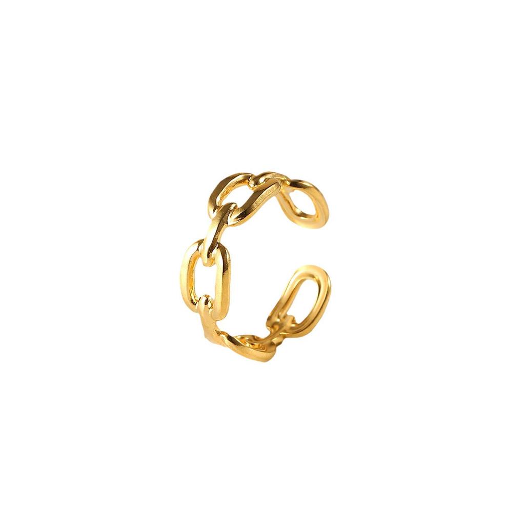 18K Gold-Plated Stainless Steel Square Buckle Chain Ring for Women