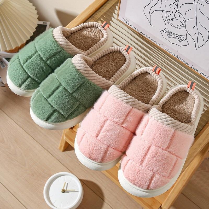 Winter Warm Cotton Slippers Thick Soft Sole Slippers Men Women Indoor Floor Flat Home Non-slip Shoes Flip Flops Couple Slippers