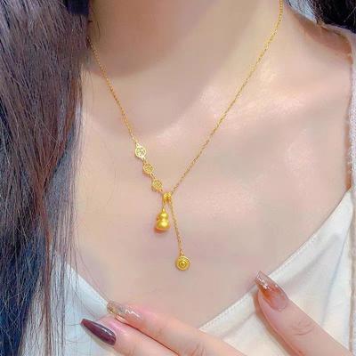 Gourd Necklace Women's Fashion Blessing Character Pendant Niche Ins Style Design Sense Light Luxury Trend Collarbone Chain