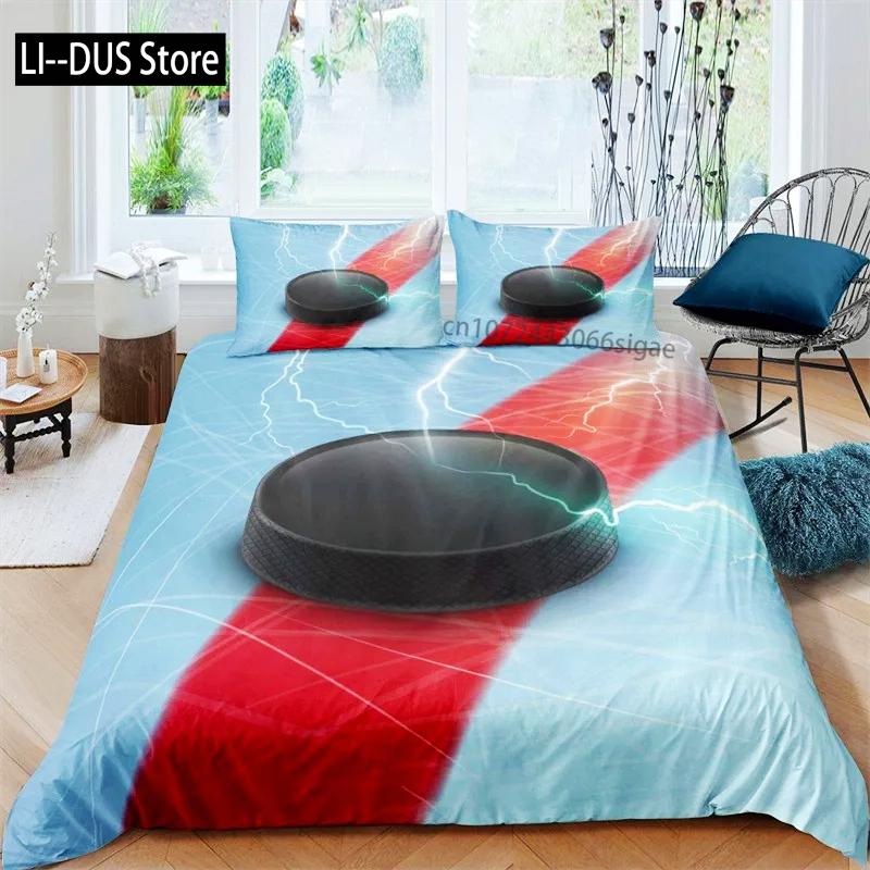 Kids Ice Hockey Duvet Cover Full Hockey Player Pattern Bedding Set Winter Sports Theme Quilt Cover for Youth Teen Boy Room Decor