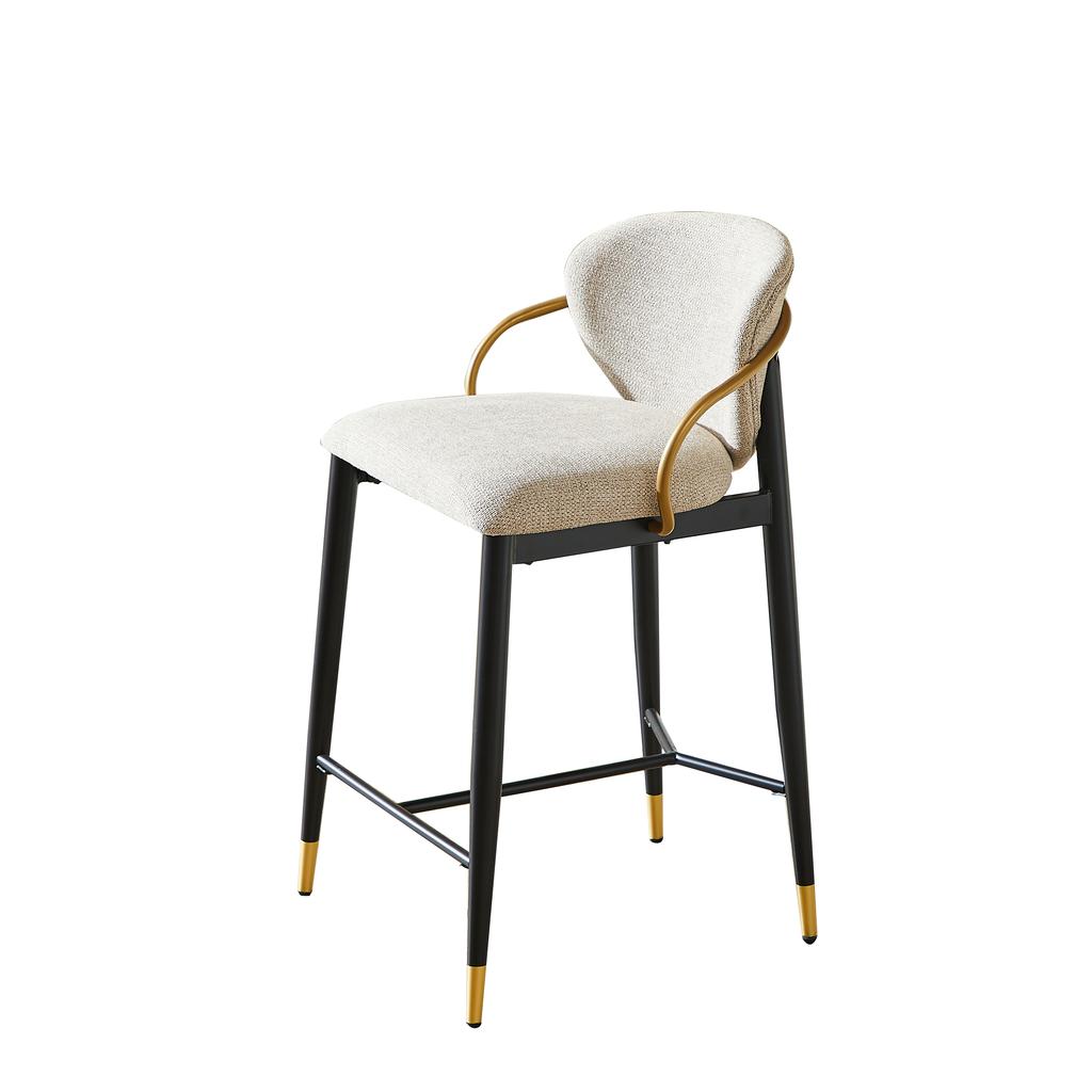 2-Piece Set Bar Stools in Light Brown Chenille, Height-Adjustable, Black-Gold Tall Chairs with Backrest & Leg Rest, Suitable for Kitchen Island & Bar