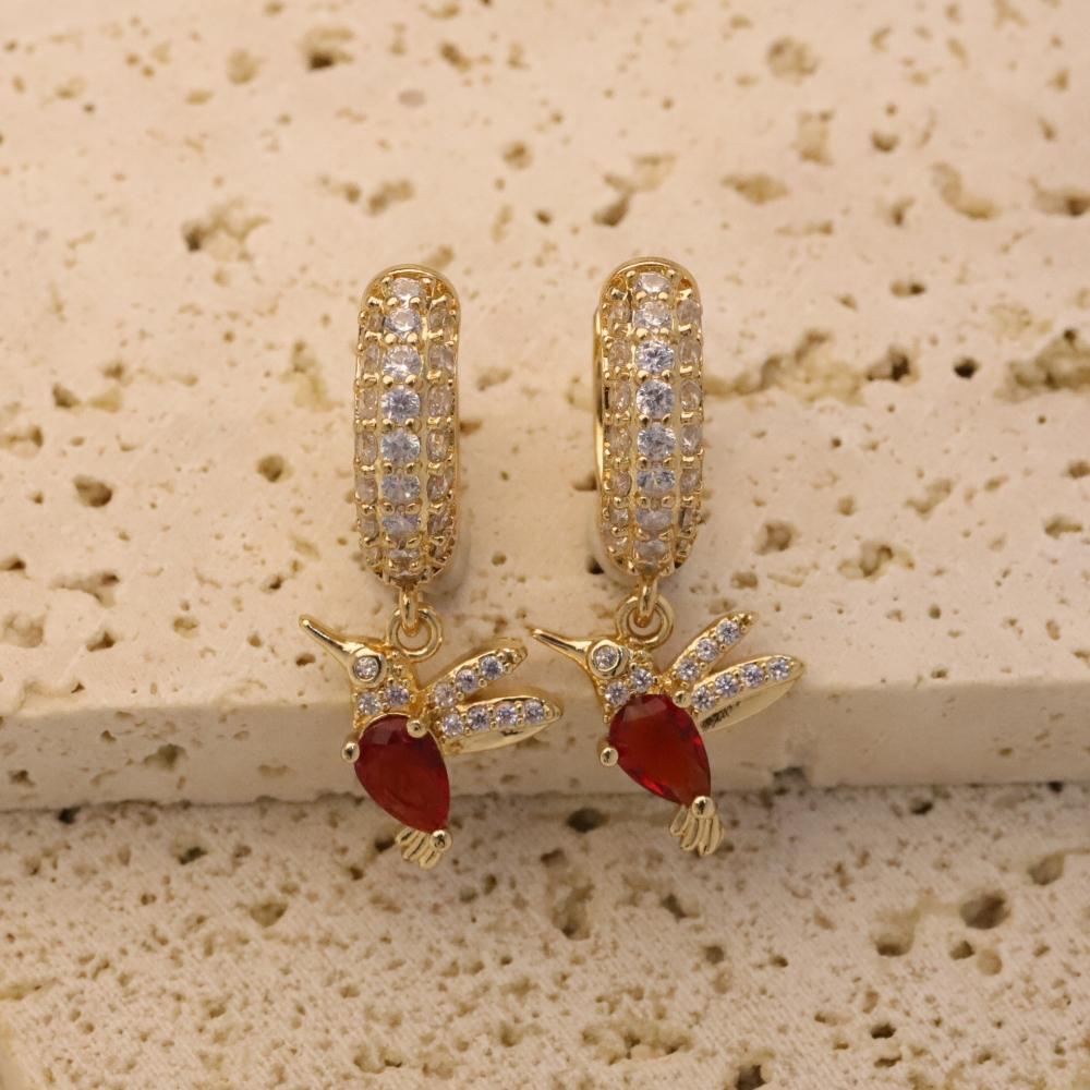 

1 пара милых серег-подвесок с птичками для женщин, серьги с цирконием, ювелирные украшения, аксессуары для свадебной вечеринки красный