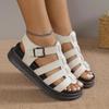 Flat-bottomed Roman Muffin Sandals Women's New Large-size Sandals Women's Summer One-word Woven Straps Retro Sandals Women