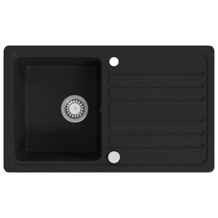 VidaXL Kitchen Sink In Granite Reversible Drainer Black Hand Wash Basin 141669