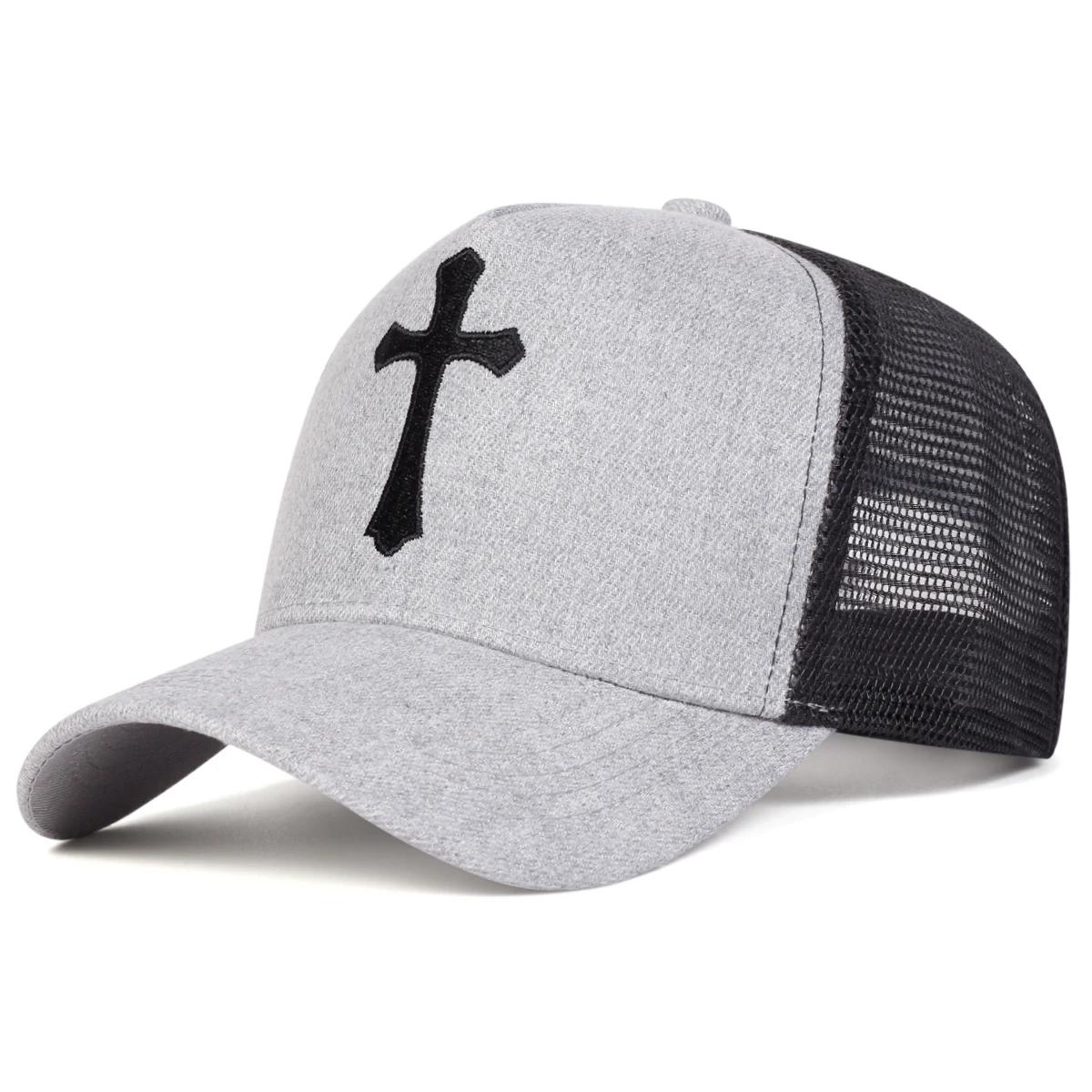 

Унисекс кепки с вышивкой крестом, бейсболки с сеткой, регулируемые повседневные шляпы, солнцезащитная кепка для отдыха на весну и лето серый