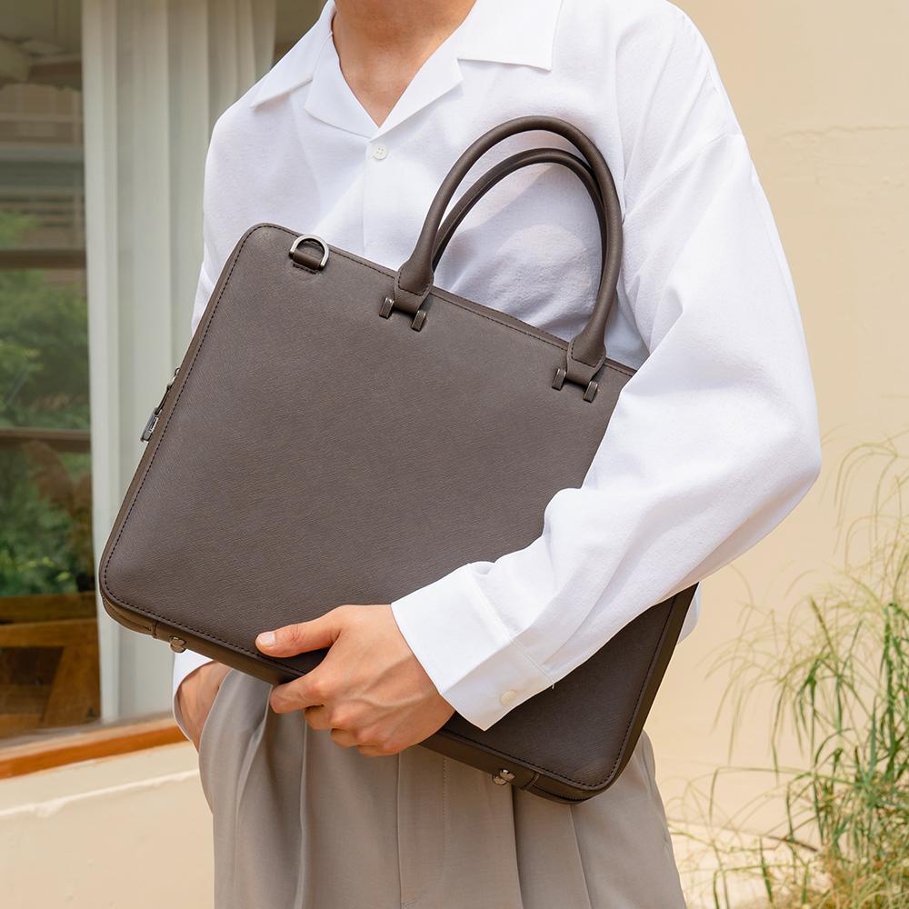 Tantin Noble Briefcase Cowhide Document Bag T13807 Brown
