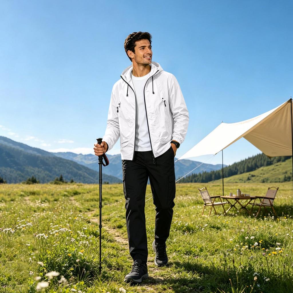 Men Ultra Thin Breathable Outdoor Fishing Sun Protection Jacket Lightweight Hooded Windbreaker Quick Dry Zip Up Design