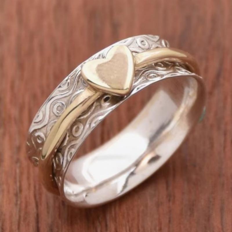 Handgeslagen Hartpatroon Minimalistische Zilverkleurig Vergulde Ring Belofte Smalle Band Ring Voor Vrouwen Banket Bruiloft Sieraden 9 beige