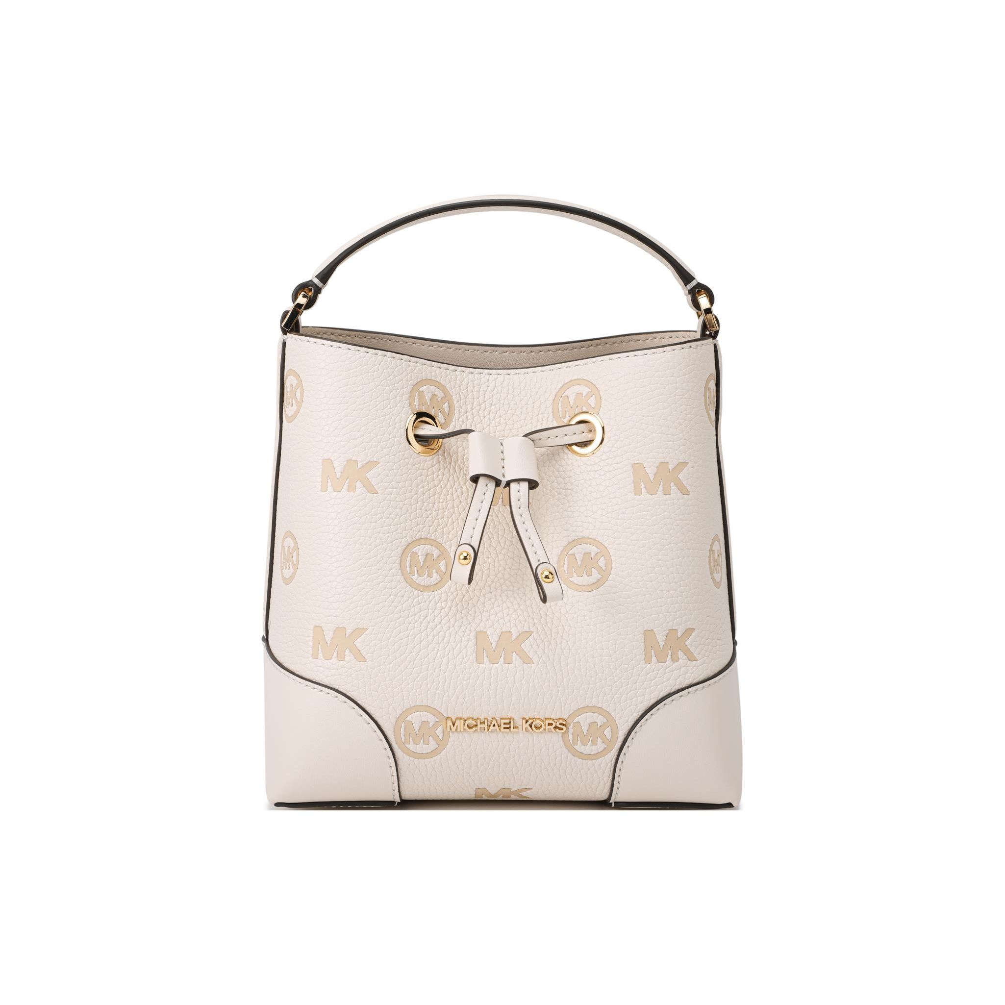 

Michael Kors MK Mercer Classic Logo Print Drawstring Leather Bucket Bag Women bags Beige Gold 35F3GM9M1L-CREME-LEGER Basic Set (Bag+Dust Bag)