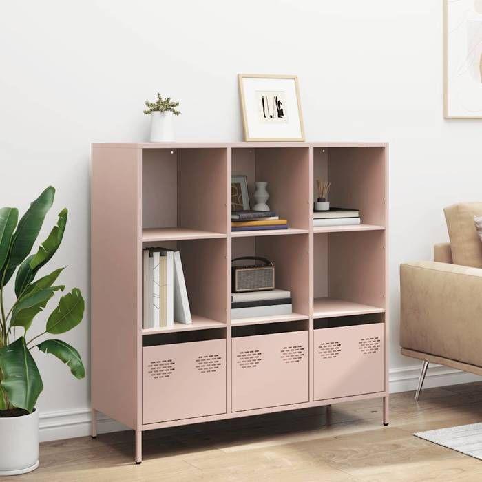 VidaXL Buffet haut rose 101,5x39x103,5 cm acier, armoire à livres, armoire à livres moderne, étagère à livres, étagère et 851389