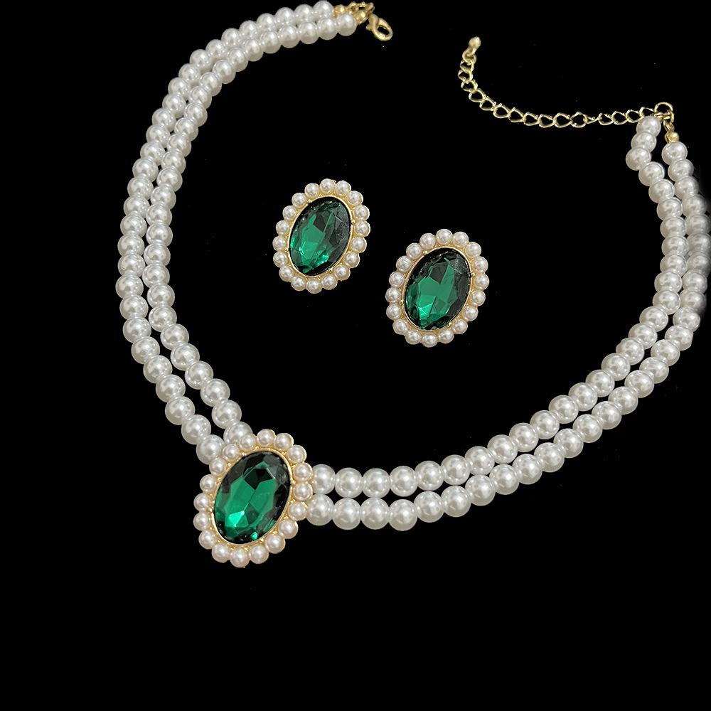 

Жемчужное ожерелье, свадебные украшения, акриловое ожерелье с драгоценными камнями, серьги, комплект свадебного ужина, украшения для платья зелёный