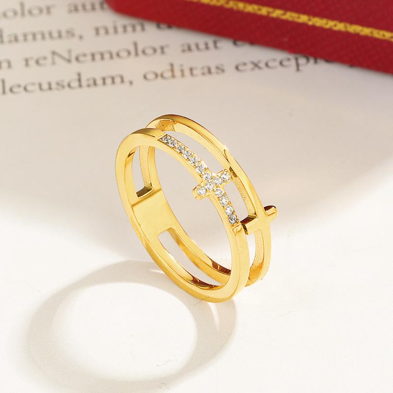 Double-Layer Cross Diamond Ring - Titanium Steel Minimalist Jewelry for Men and Women, Japan & South Korea Inspired