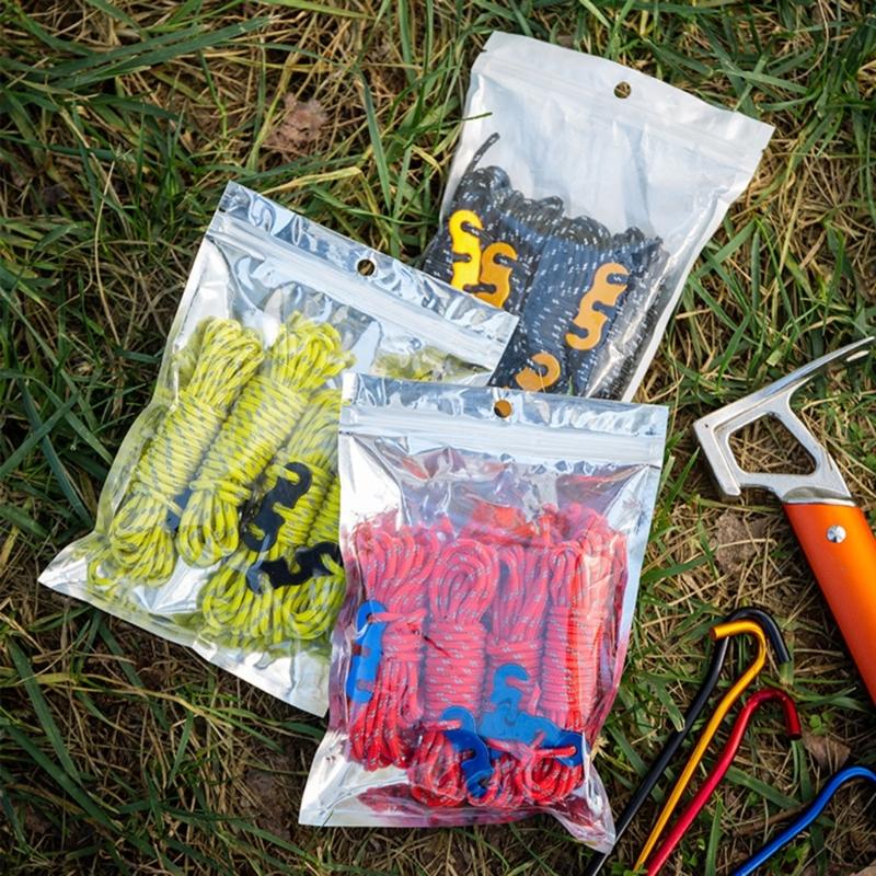 4pack Durability Reflective Tent Cords Reinforced Windproof Rope with Buckles for Enhances Night Safety