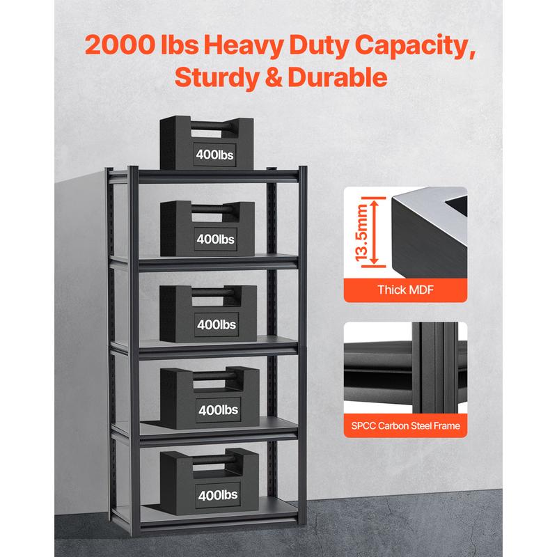 SucceBuy 5-Tier Garage Storage Shelves 2000 lbs Adjustable Metal Shelving Utility Rack Shelf for Kitchen Warehouse Basement