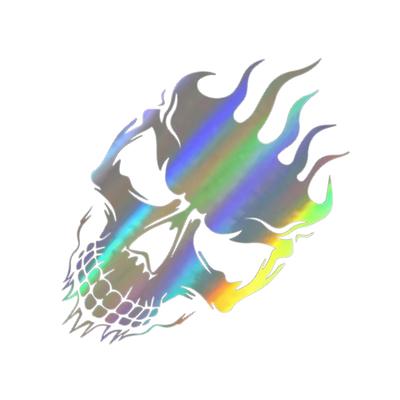 Reflective Skull Sticker - 10" Waterproof Car Decal, Flaming Skull Design, PVC Adhesive Stripes