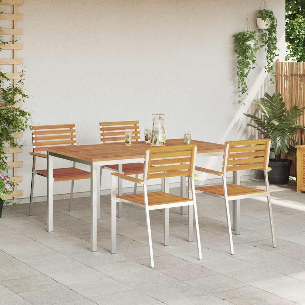 Garden Dining Set 5 Pcs Solid Acacia Wood and Stainless Steel