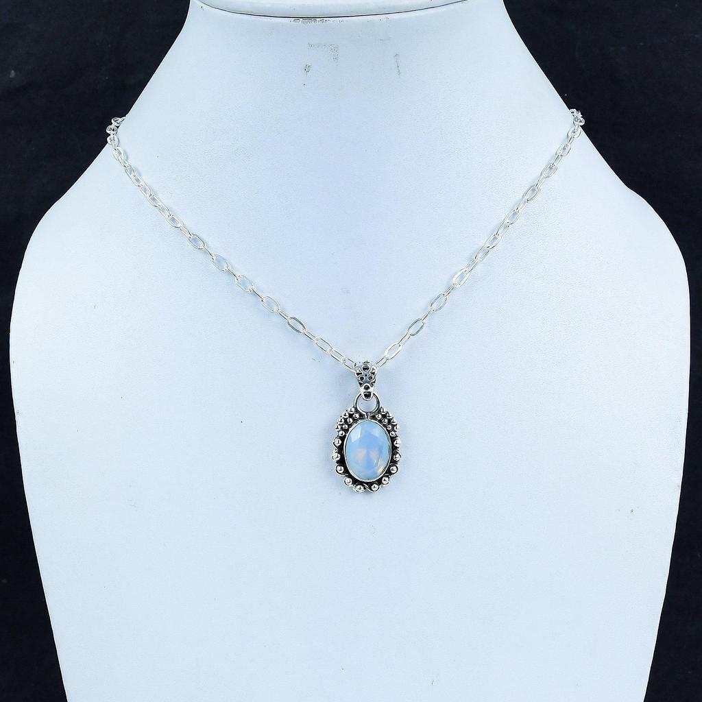 Beautiful Milky Opal Gemstone Silver Pendant In 925 Sterling Silver- Handmade Design, Everyday Wear Jewelry, Unique Pendant Wadding Gift