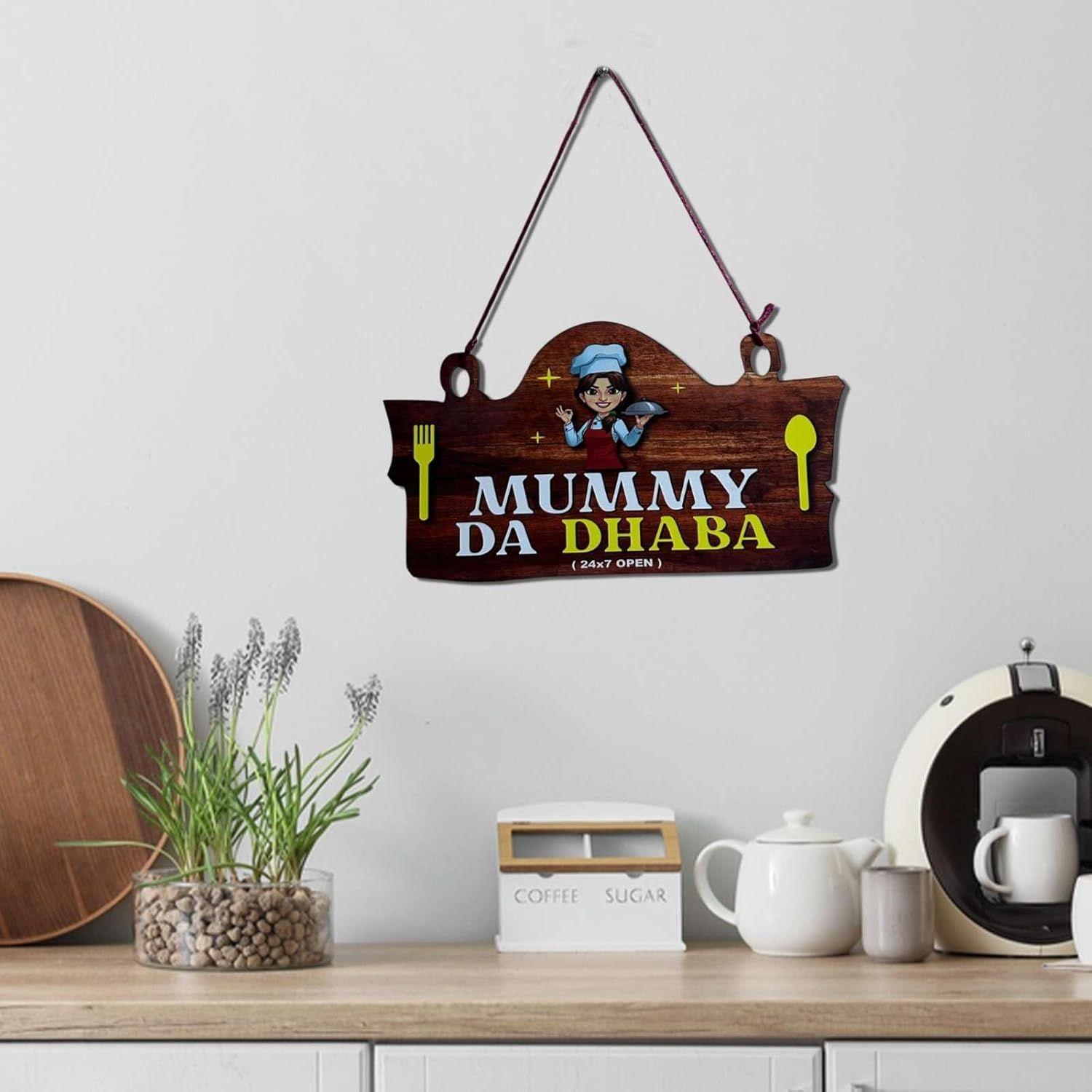

Rustic Kitchen Wall Hanging – Wooden Mummy Da Dhaba Sign Board | Mom’s Kitchen Decor for Dining Area | Vintage & Modern Rustic Wall Art