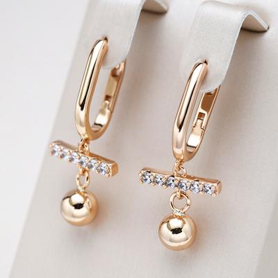 Orecchini Minimalisti Sferici Lucidi a Goccia Colore Oro Rosa Moda Cerchi con Zirconi Naturali Gioielli per Matrimonio Quotidiano