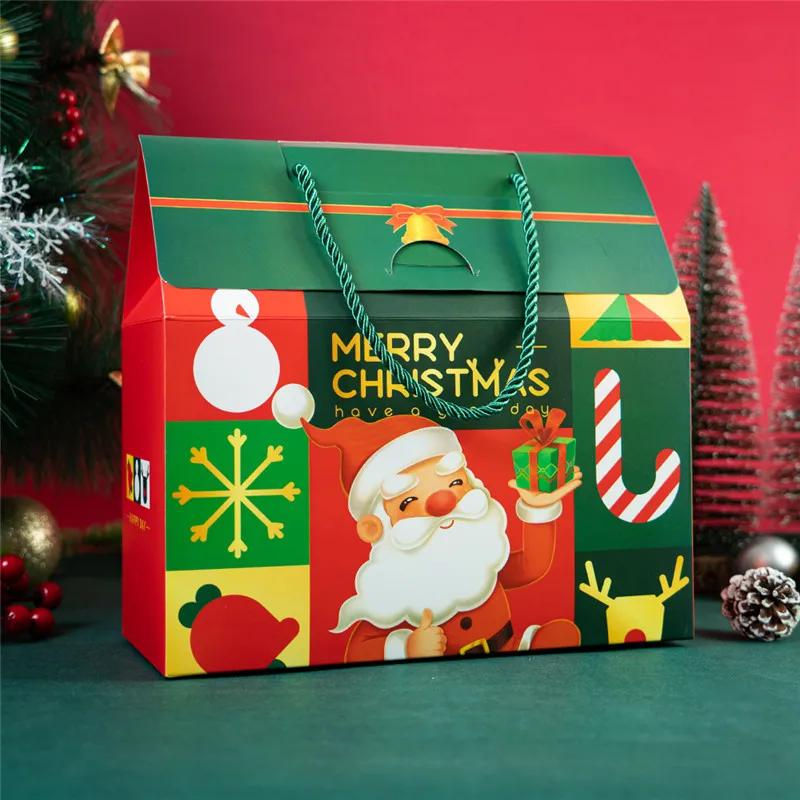 4/12pcs Marry Christmas Gift Packaging Box with Handle Santa Claus Candy Kids Child Holiday Happy New Year Party Favors