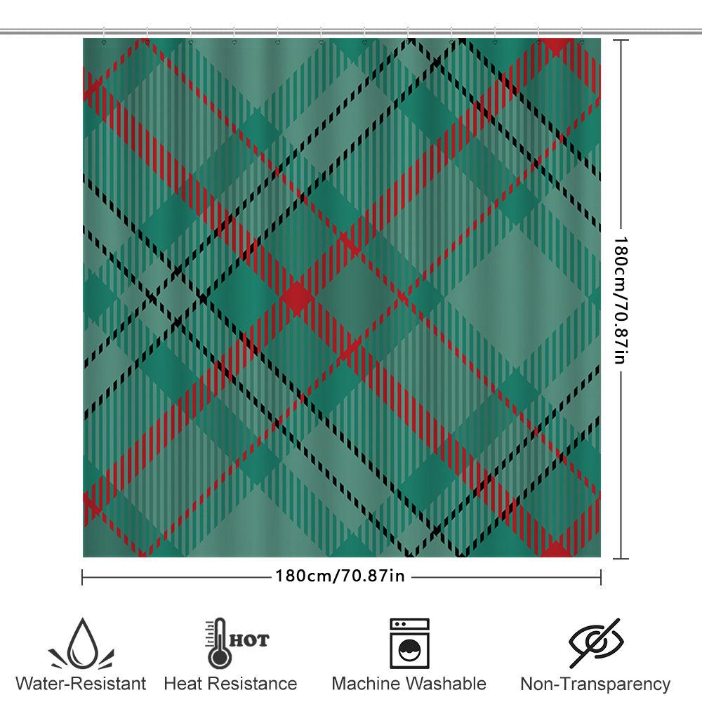 Plaid Shower Curtain Fabric Waterproof Decoration For Bathtub Modern Design Bathroom Accessories (Teal Red)