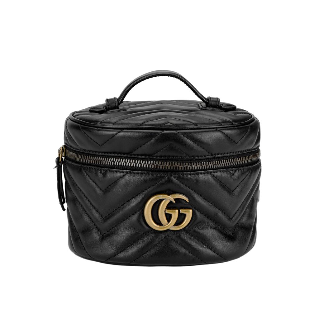 Gucci Gg Marmont Gold Label Logo Quilted Leather Makeup Bag Tote Bag Backpack Shoulder Bag Women'S Black