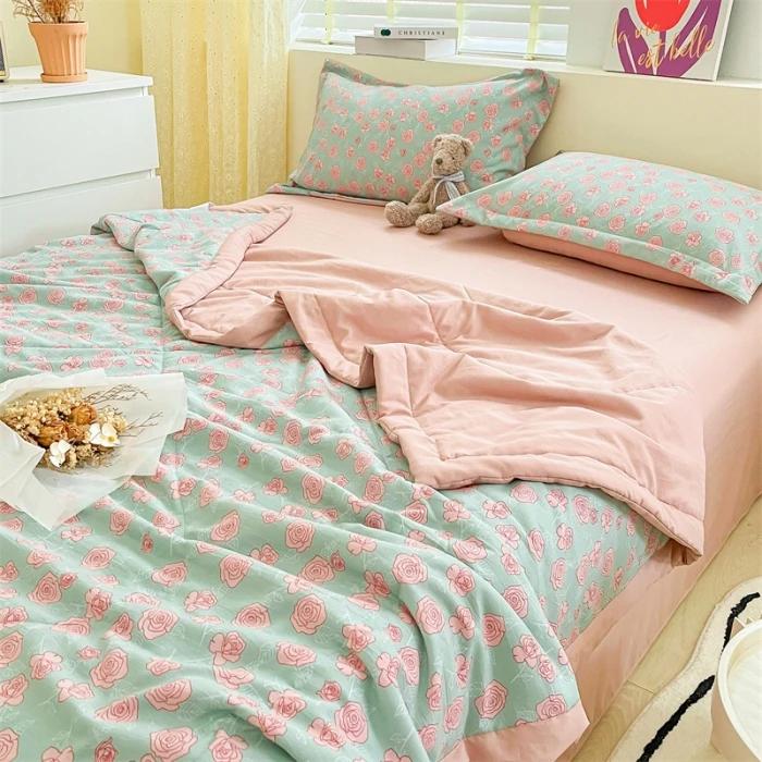 Cotton Air-Conditioning Quilt Cover for Children and Adults, Soft Flower, Double Printed, Washable Bed, Home Use, New
