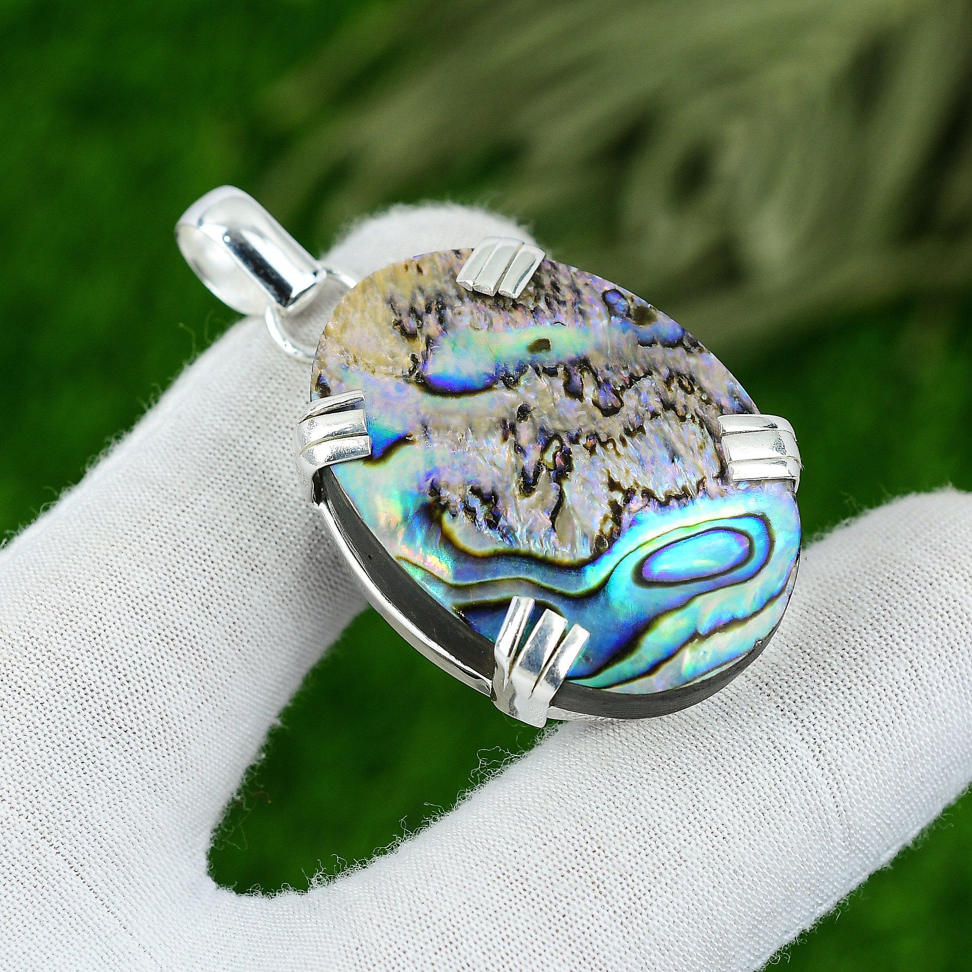 

Natural Abalone Shell Gemstone Pendant 925 Sterling Silver Jewelry For Girls