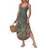Women's summer long dress, sleeveless with side slits, long retro printed camisole dress
