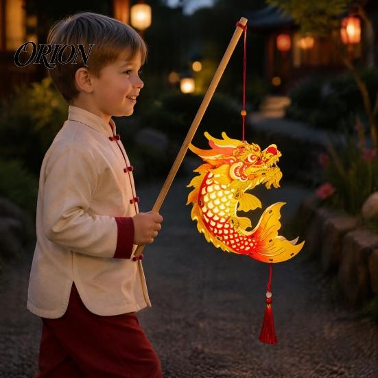 Portable Lantern Toy Chinese Dragon Fish Kit, DIY Coloring Crafts for Mid-Autumn Holiday Decoration Festival, Handmade Handheld Wooden Assembly