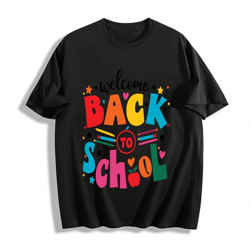 Welcome Back To School Graphic Tee Kids Casual School Season Top Pure cotton T-shirt XXS