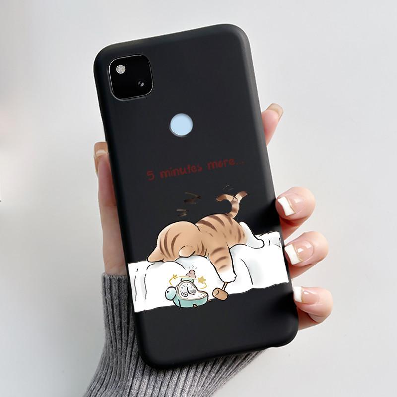 For Google Pixel 4a 4G Case Luxury Cute Love Rabbit Funny Soft Black Matte TPU Silicone Back Protective Cover Slim Thin Casing