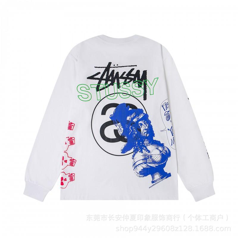 Stu American Style Waffle Print Oversized Long Sleeve Tee Men Winter Casual Wear