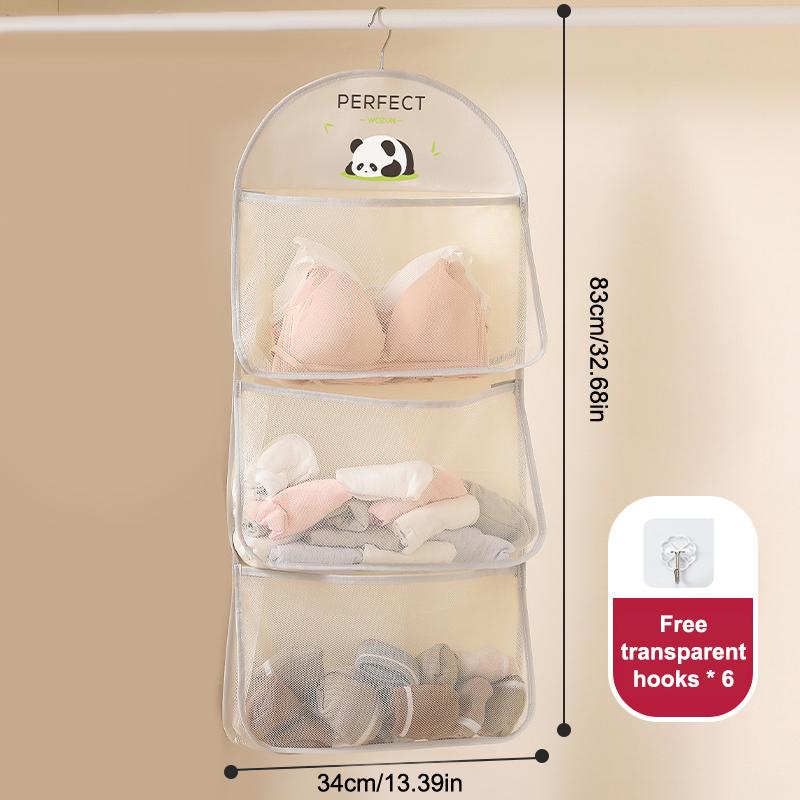 1/2/3 Layer Breathable Visible Storage Mesh Hanging Bag Socks Underwear Bag Wardrobe Organizer Toy Doll Large Bag With Hook