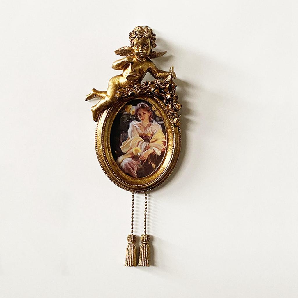 Oval Photo Frame Ornate Picture Vintage Style Embossed Cherub Figurines Tabletop Wall