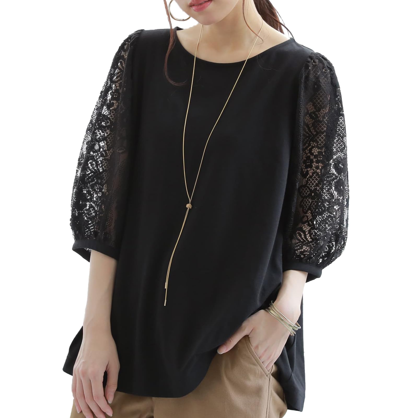 

Oshare Walker Lace Gathered Sleeve Short Boat Gathered Floral Solid Sheer tin0003 n OrLABEL Top, Women s Spring/Summer Top, Sleeves, Neck, A-Line, чёрный