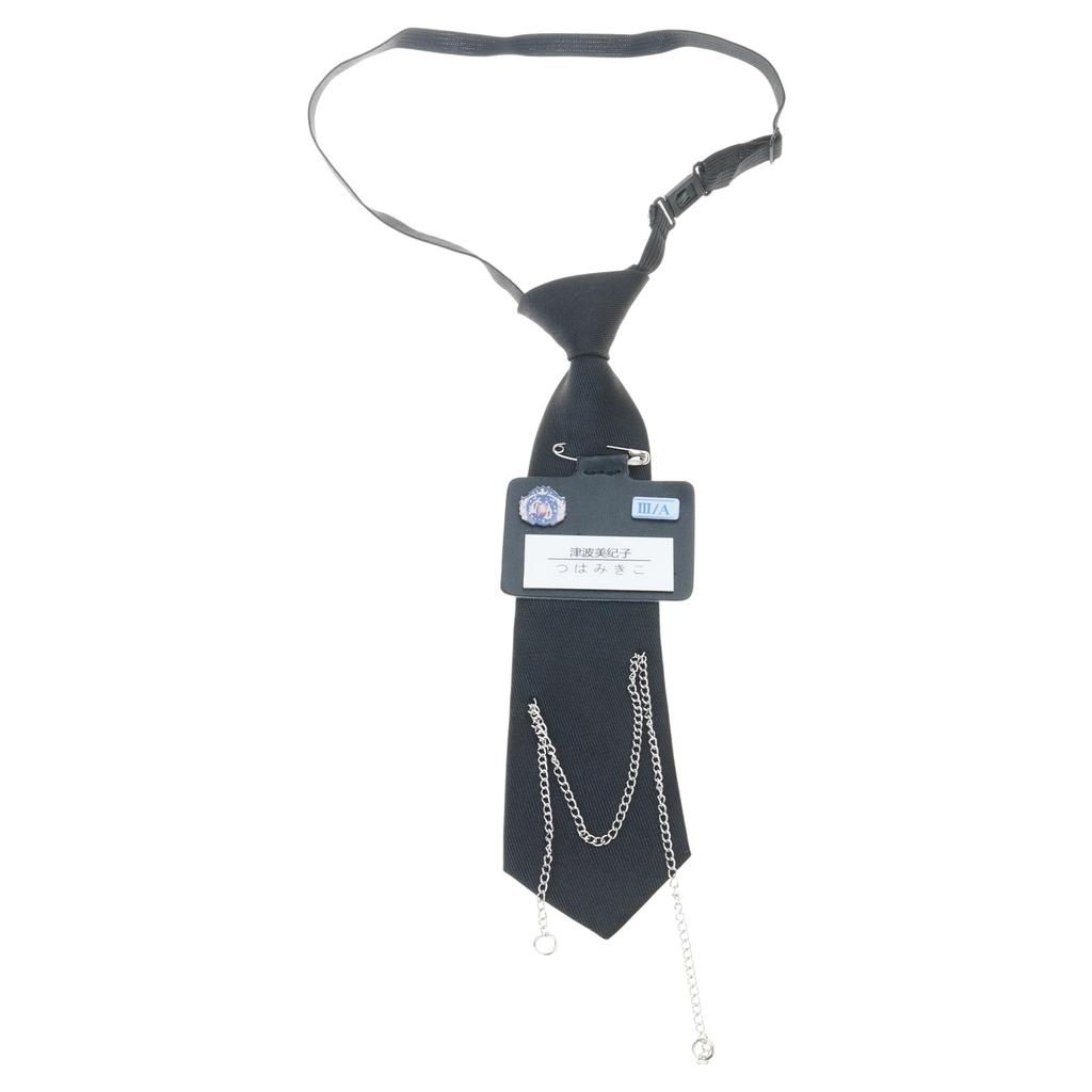 Campus Preppy Necktie with Pin Name Badge and Chain Student Uniform Adjustable Pre Tied Neck Tie Shirt Collar Neckwear