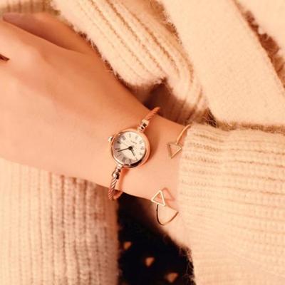 Women Retro Bangle Bracelet Stainless Steel Strap Round Dial Quartz Wrist Watch