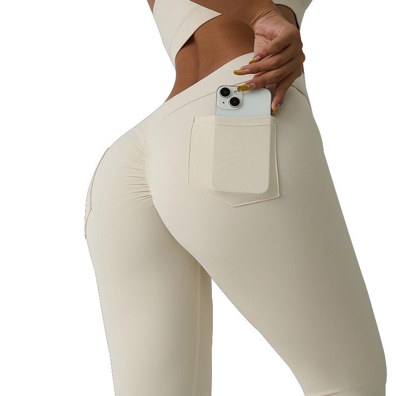 Nude Yoga Skinny Cargo Pants with Pleated Hip Lift and Quick-Dry Fabric