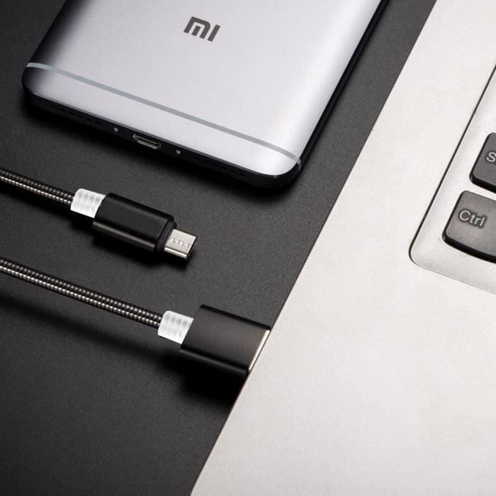 Câble Micro USB - Métal Noir - Lot de 2 - 1M - Compatible Android - Recharge rapide - Élégant