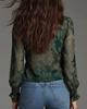 European Deep V-neck Paisley Ruffle Chiffon Blouse for Women