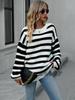 Autumn and winter new striped knitted sweater large size women's European and American knitted crew neck pullover women's
