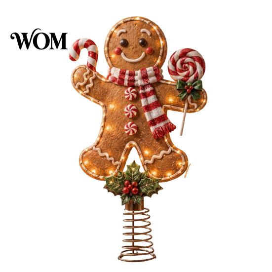 Uniek Winter Huis Ornament Verlichte Kerstboom Topper, Verlichte Kerstman Peperkoek Notenkraker Boomtop Warm Wit LED Topper met