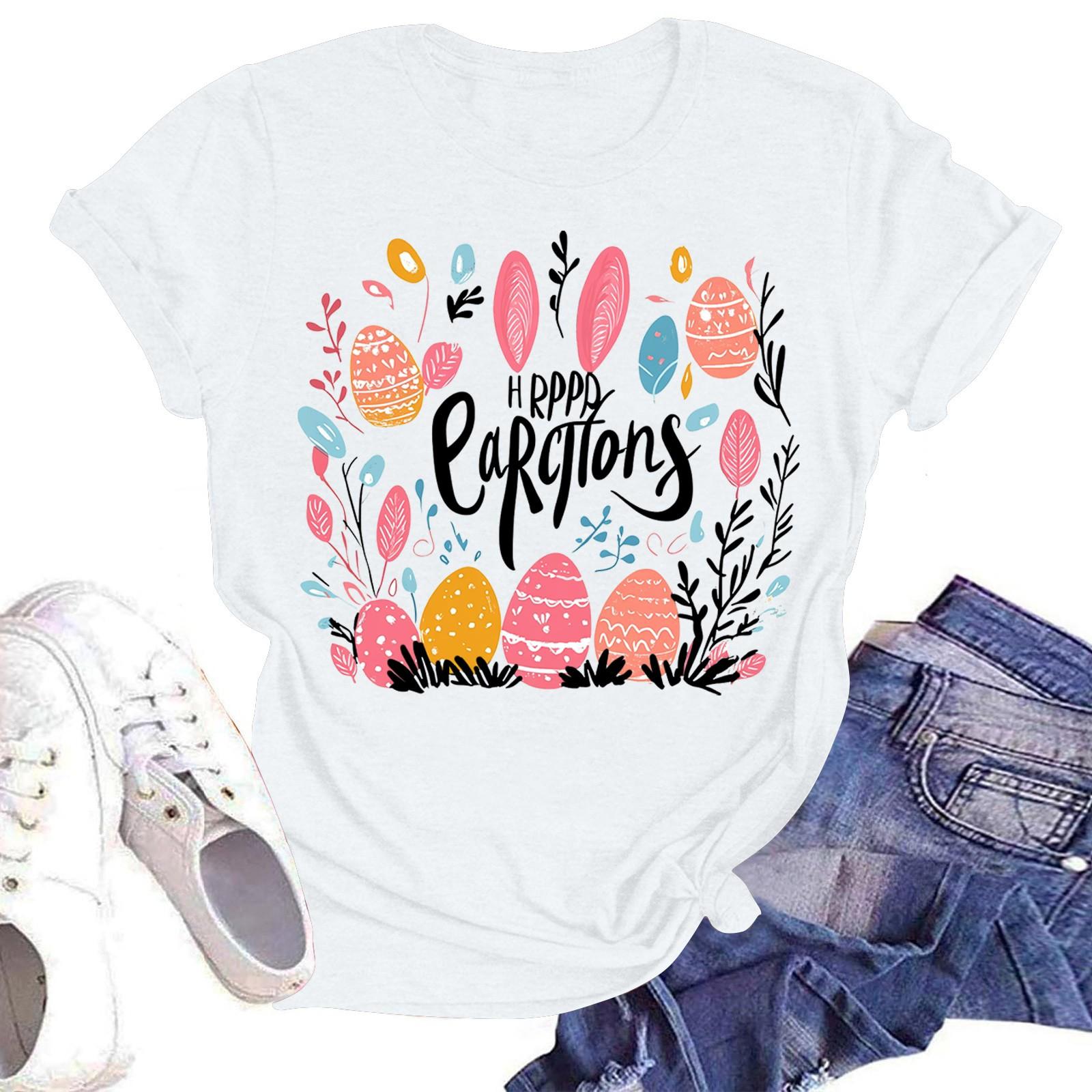 

Женская повседневная модная уличная футболка с коротким рукавом и принтом в виде Пасхи XL белый