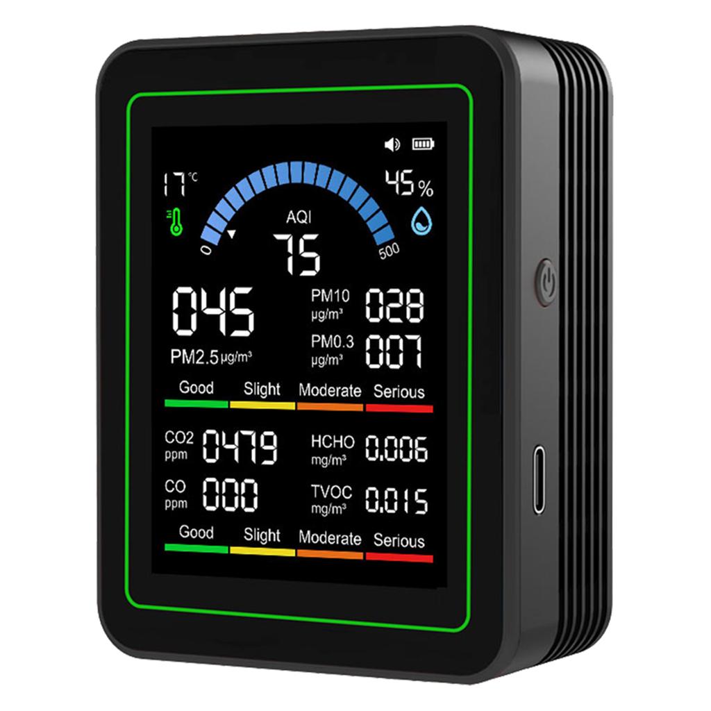 10 In 1 Air Quality Monitor Gas Detector Portable Smartair Quality Tester for CO2 CO TVOC HCHO Temp AQI PM2.5 10 Detect