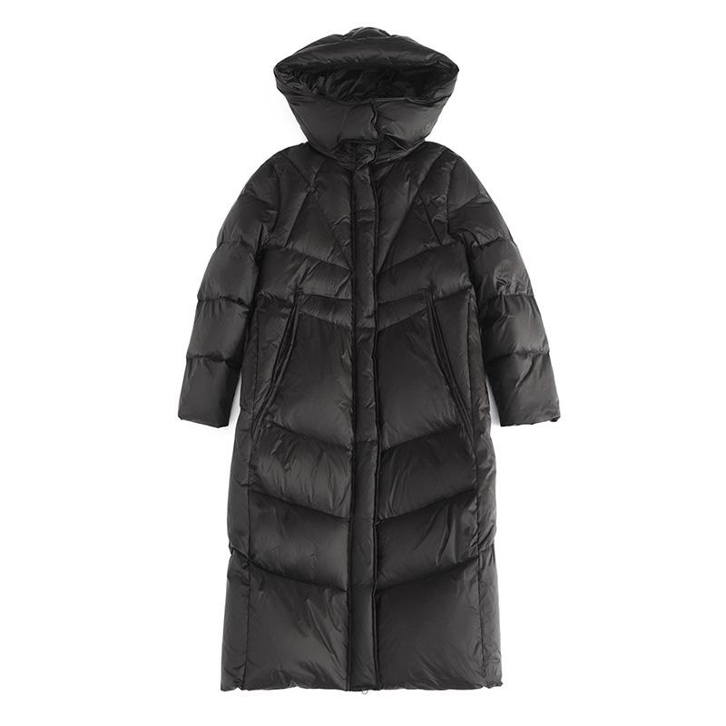 European and American down jackets women's winter new products long thickened hooded waist fashion warm jacket tide