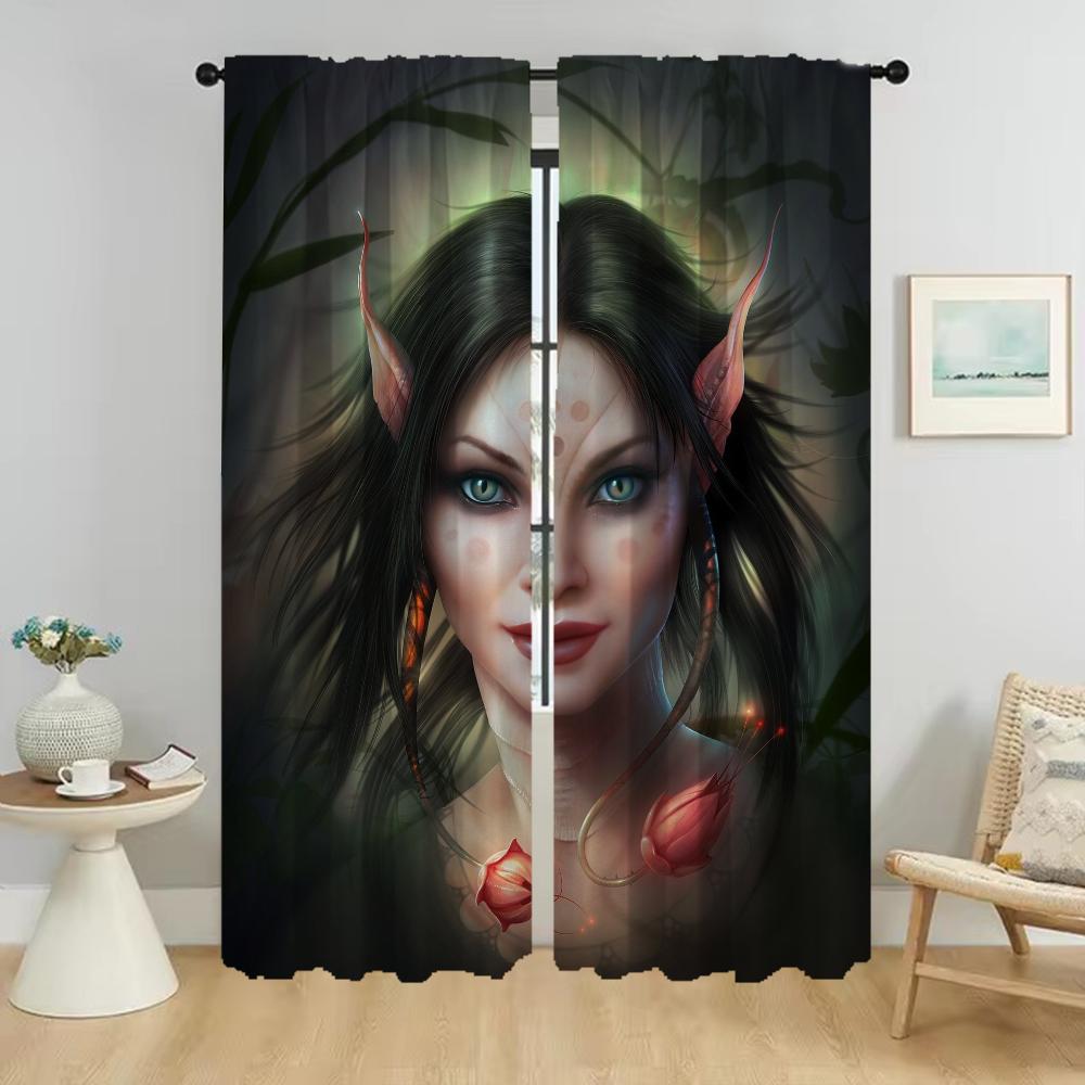 

Домашний интерьер Шторы для гостиной Шторы Женский эльф Хэллоуин Украшение Раздел Тюль для спальни Шторы Кухня Камера W50xH70cmx2pcs