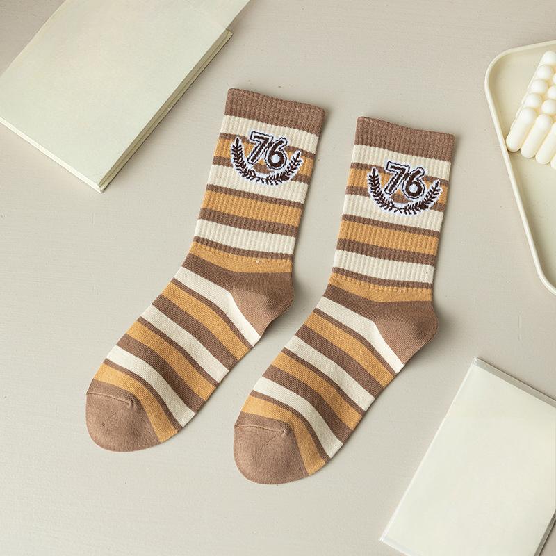 Female Spring and Autumn Tide Stripe Number Letter Tube Cotton Socks