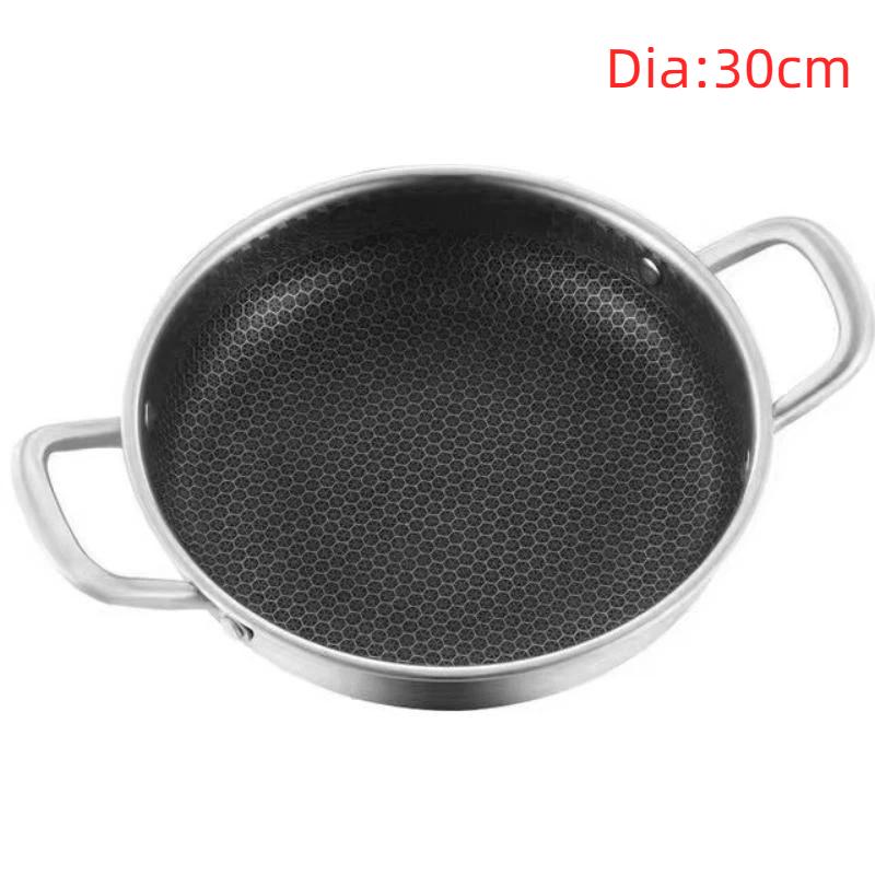 1 pièce Wok nid d'abeille antiadhésif de qualité alimentaire avec double poignée Poêle à frire en acier inoxydable pour cuisinière à induction domestique