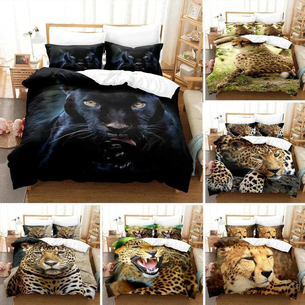 Black Leopard Duvet Cover Set Queen King Full Twin Size Print Bedding Set Wildlife Comforter Cover Microfiber Quilt Cover